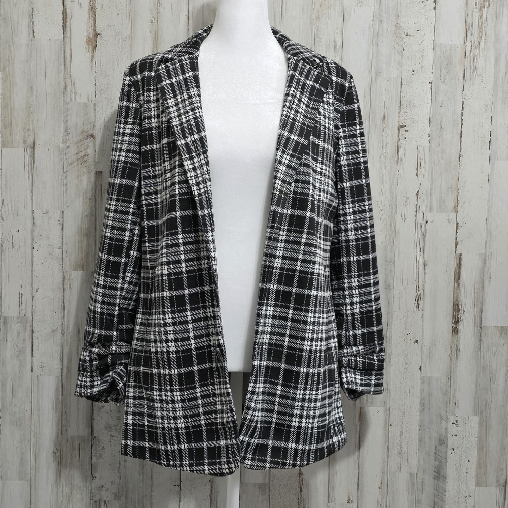Philosophy Black White Jacquard Open Front Power Blazer Size Medium
